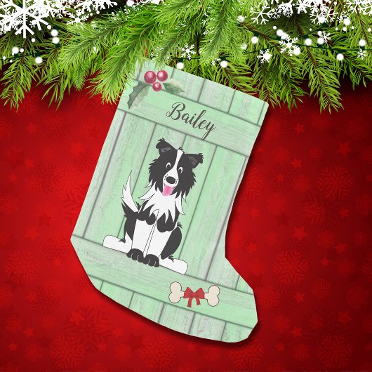 Schattige Grens Collie Groen Houten Omheining Mono Kleine Kerstsok
