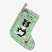 Schattige Grens Collie Groen Houten Omheining Mono Kleine Kerstsok (Voorkant (Hangend))