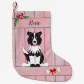 Schattige Grens Collie Roze Houten Omheining Monog Kleine Kerstsok (Voorkant)