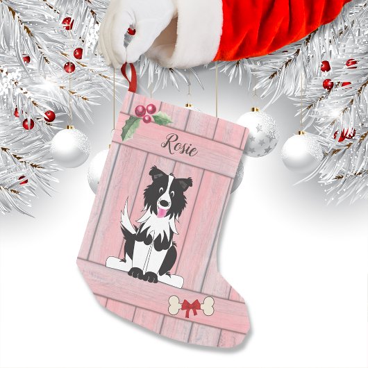 Schattige Grens Collie Roze Houten Omheining Monog Kleine Kerstsok