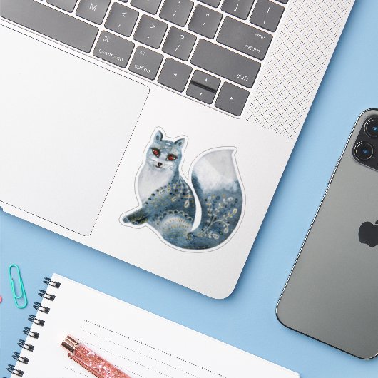 Schattige Grey Fox Sticker (Laptop met iPhone)