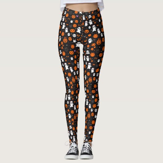 Schattige griezelig Halloweenpatroon Leggings (Voorkant)