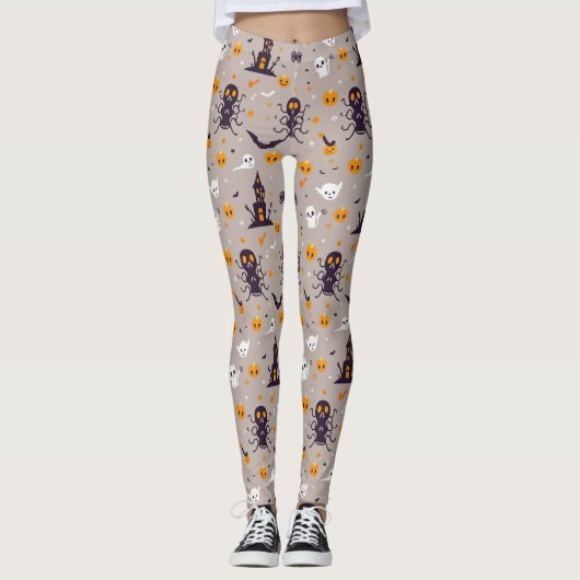 Schattige griezelig Halloweenpatroon Leggings (Voorkant)
