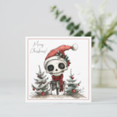 Schattige griezelig kerstskelet in een kerstmuts (Staand voorkant)