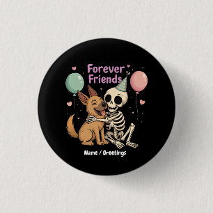 Schattige griezelig skelet knuffelende Duitse herd Ronde Button 3,2 Cm