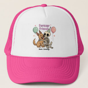 Schattige griezelig skelet knuffelende Duitse herd Trucker Pet