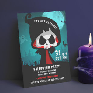 Schattige griezelige Grim Reaper Halloween snoep o Kaart