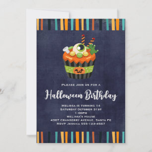 Schattige & griezelige Halloween-cupcake-verjaarda Kaart