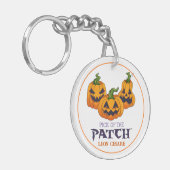 Schattige griezelige Jack O Lantern Halloween Pomp Sleutelhanger (Voorkant Links)