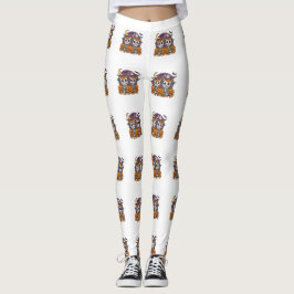 Schattige griezelige skeletkoeien met pompoenen  leggings