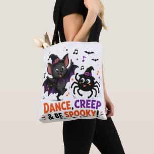 Schattige griezelige vleermuis en spin dansen tote bag