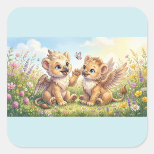 Schattige Griffioenwelpen – Een Kleine Weide Vrien Vierkante Sticker