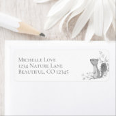 Schattige Grijs Eekhoorn Bloemen en takken Adres Etiket (Insitu)