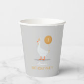 Schattige Grijs en Geel Gekke Gans Verjaardagsfees Papieren Bekers (Achterkant)