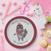 Schattige grijs en rood Waterverf kerstwasbeer Papieren Bordje (Feest)