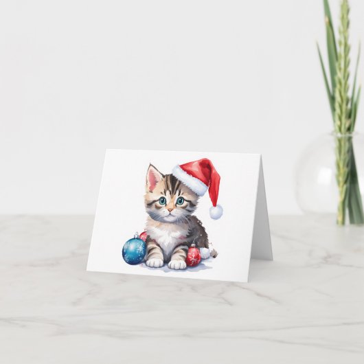 Schattige grijs en wit Santa Kitten BLANK Feestdagen Kaart (Voorkant)