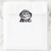 Schattige Grijs en Wit Tabby Cat Dragen een Hoodie Vierkante Sticker (Tas)