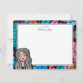 Schattige Grijs Haar Lady Medium Skin Tone Geperso Notitiekaartje (Voorkant)