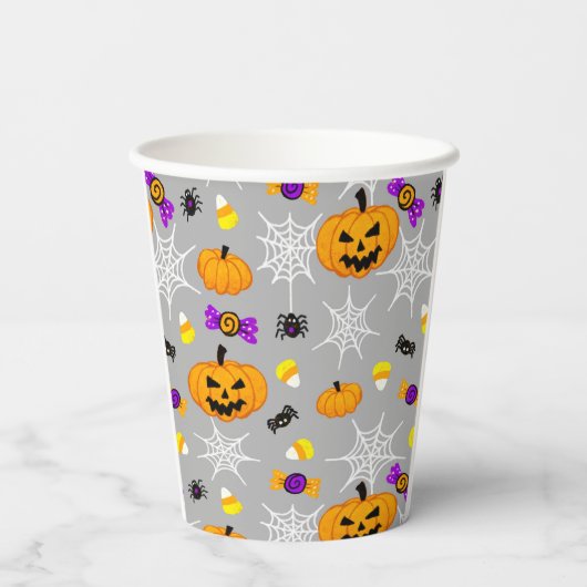 Schattige grijs Halloweenpatroon Papieren Bekers (Achterkant)