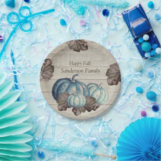 Schattige grijs hout herfst Herfst blauw pompoen p Papieren Bordje (Feest)