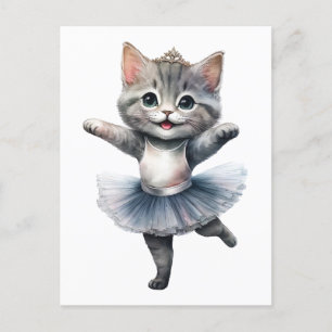 Schattige grijs kattenballerina dansballet feestdagenkaart