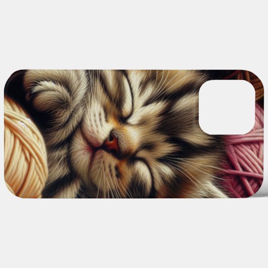 Schattige Grijs Kitten Napping in Balls of Yarn Case-Mate iPhone Case (Achterkant (horizontaal))