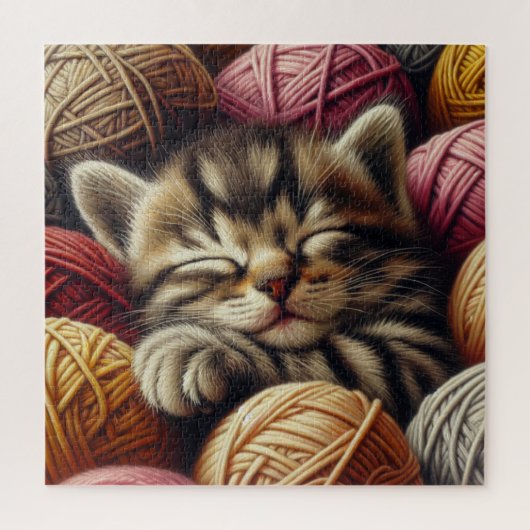 Schattige Grijs Kitten Napping in Balls of Yarn Legpuzzel (Verticaal)