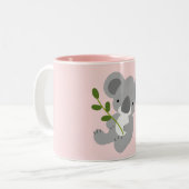 Schattige Grijs Koala Beer met Green Leaf Tweekleurige Koffiemok (Voorkant links)