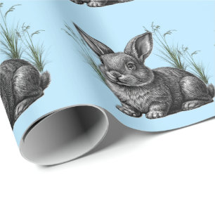 Schattige grijs konijn tegen een blauwe lucht cadeaupapier