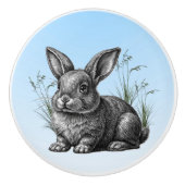 Schattige grijs konijn tegen een blauwe lucht keramische knop (Voorkant)