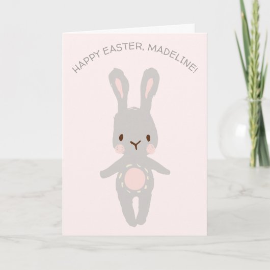 Schattige grijs konijntje op maat Happy Easter Kaart (Voorkant)