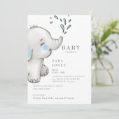 Schattige grijs olifant Baby shower Kaart (Staand voorkant)