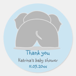 Schattige grijs olifant blauw Baby shower dank u Ronde Sticker