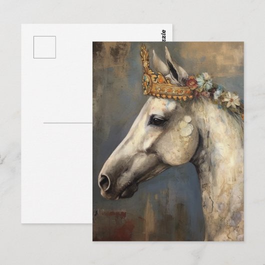 Schattige grijs paard in een kroon en bloemen briefkaart (Voorkant / Achterkant)