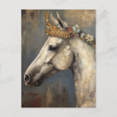 Schattige grijs paard in een kroon en bloemen briefkaart (Voorkant)