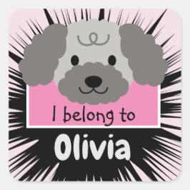 Schattige grijs poedel buddy met roze gepersonalis vierkante sticker