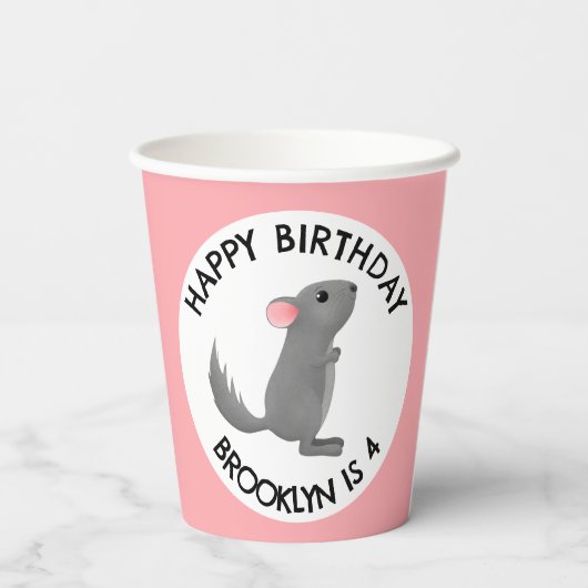 Schattige grijs roze chinchilla gepersonaliseerde  papieren bekers (Achterkant)
