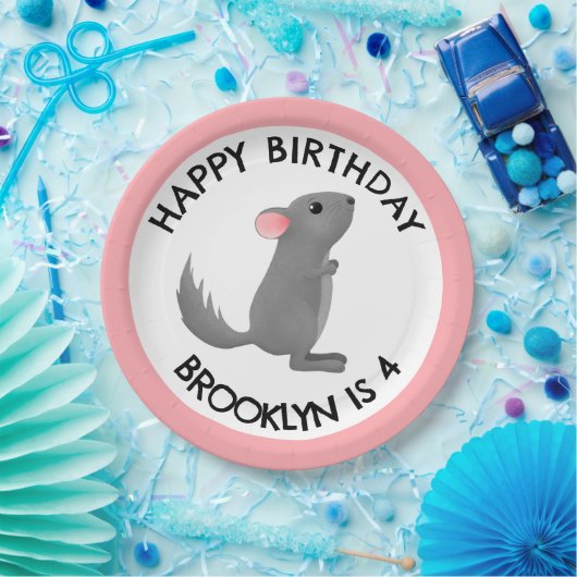 Schattige grijs roze chinchilla gepersonaliseerde  papieren bordje (Feest)