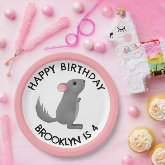 Schattige grijs roze chinchilla gepersonaliseerde  papieren bordje (Feest)