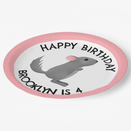 Schattige grijs roze chinchilla gepersonaliseerde  papieren bordje (Gekanteld)