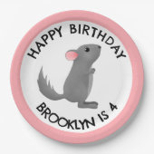 Schattige grijs roze chinchilla gepersonaliseerde  papieren bordje (Voorkant)