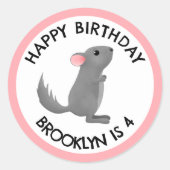 Schattige grijs roze chinchilla gepersonaliseerde ronde sticker (Voorkant)