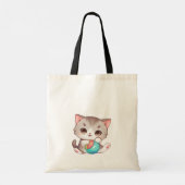 Schattige grijs roze kattenspel met bal tote bag (Achterkant)