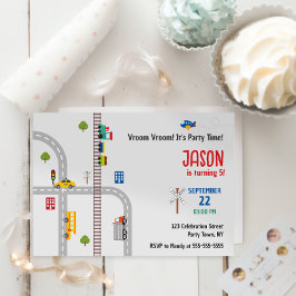 Schattige grijs stadsverkeer jongens verjaardagsui kaart