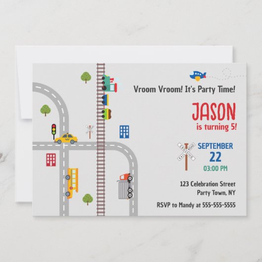 Schattige grijs stadsverkeer jongens verjaardagsui kaart (Voorkant)