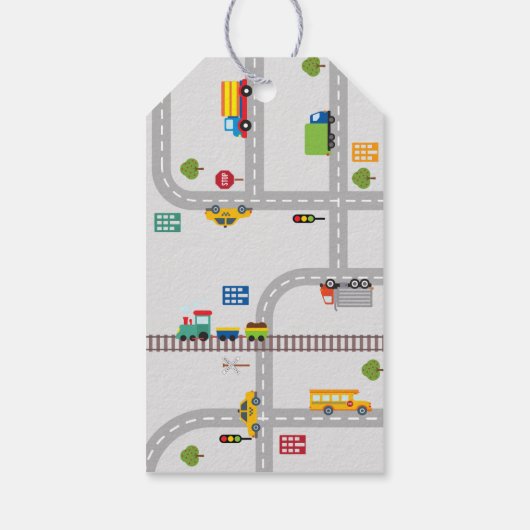 Schattige grijs stadsverkeer Kind verjaardagsfeest Cadeaulabel (Achterkant)