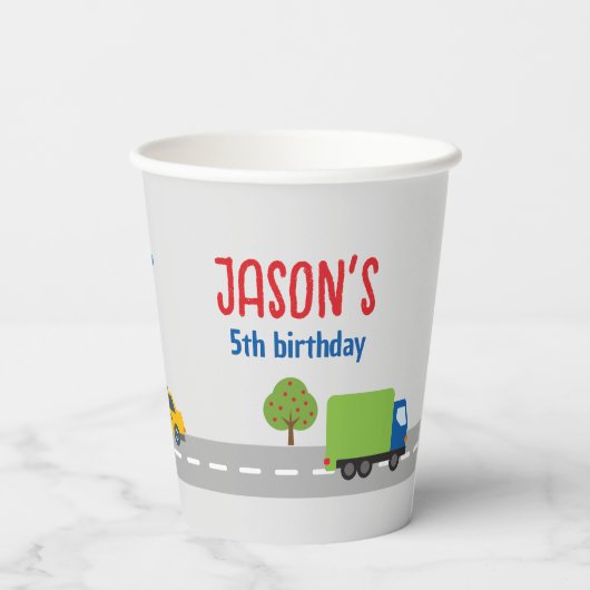 Schattige grijs stadsverkeer Kind verjaardagsfeest Papieren Bekers (Achterkant)