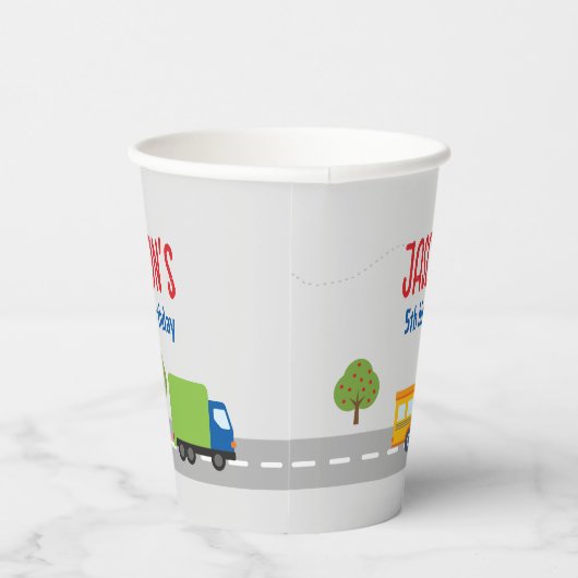 Schattige grijs stadsverkeer Kind verjaardagsfeest Papieren Bekers (Rechts)