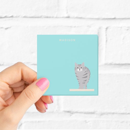 Schattige Grijs Tabby Kat Blauw Notities met Naam Post-it® Notes