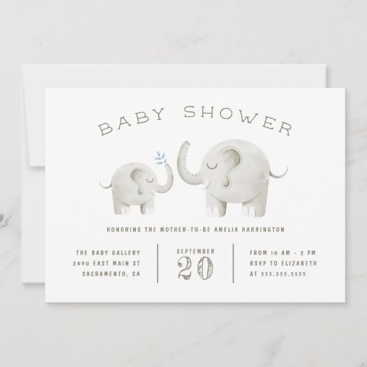Schattige grijs Waterverf olifant Baby shower Kaart (Voorkant)